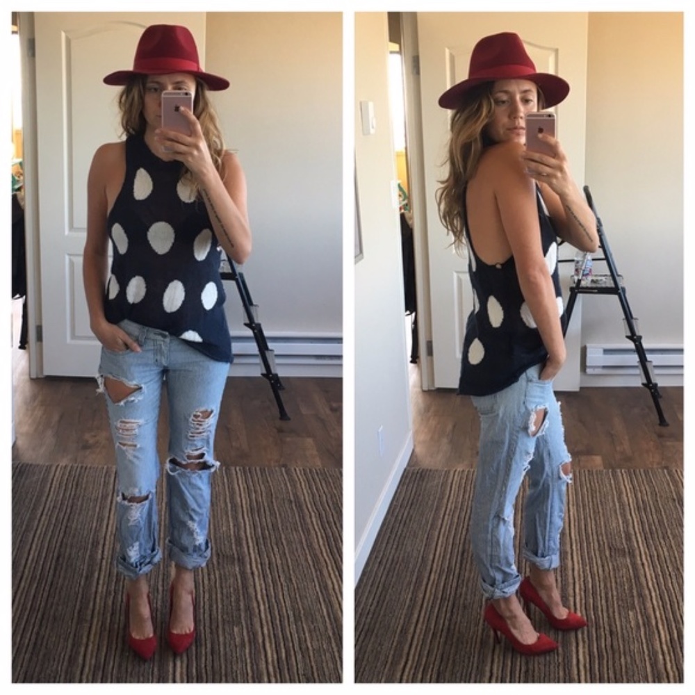 Wildfox Polka Dot It Knit Trailer Tank Navy White size X-Small